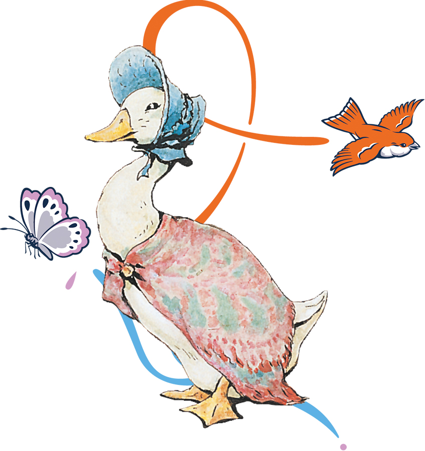 An image of Jemima Puddle-duck with some extra decorative elements