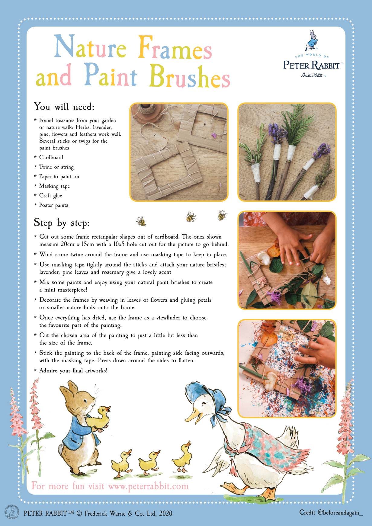 The cover image of the Nature Frames and Paint Brushes Activity Pack on the Peter Rabbit website